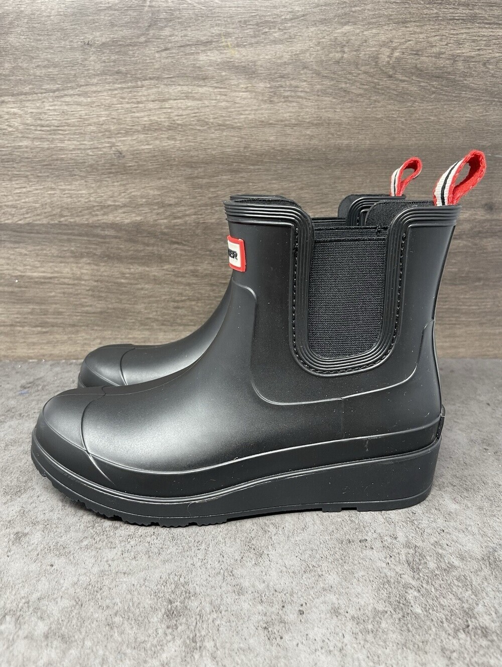 Hunter Tabitha Womens Size 6 Black Waterproof Chelsea Rain Boots Wedge